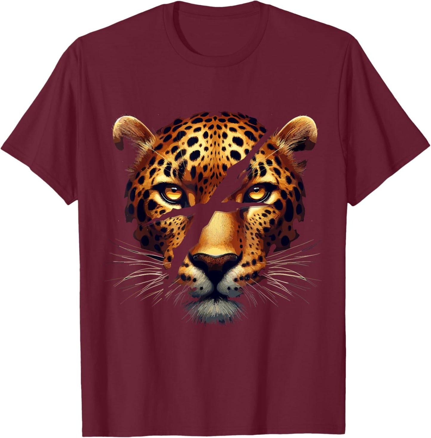 Leopard Cheetah Tiger Leopard Face Lion Cat T-Shirt - T-Shirt | Maroon