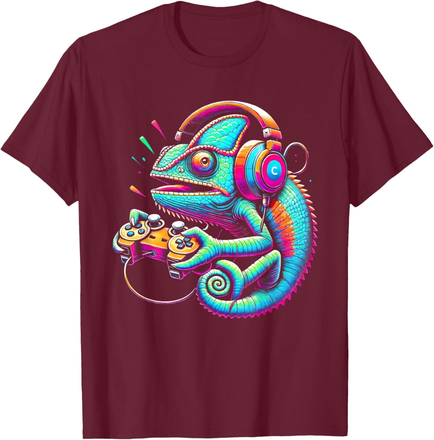 Chameleon Video Game Controller Funny T-Shirt - T-Shirt | Maroon
