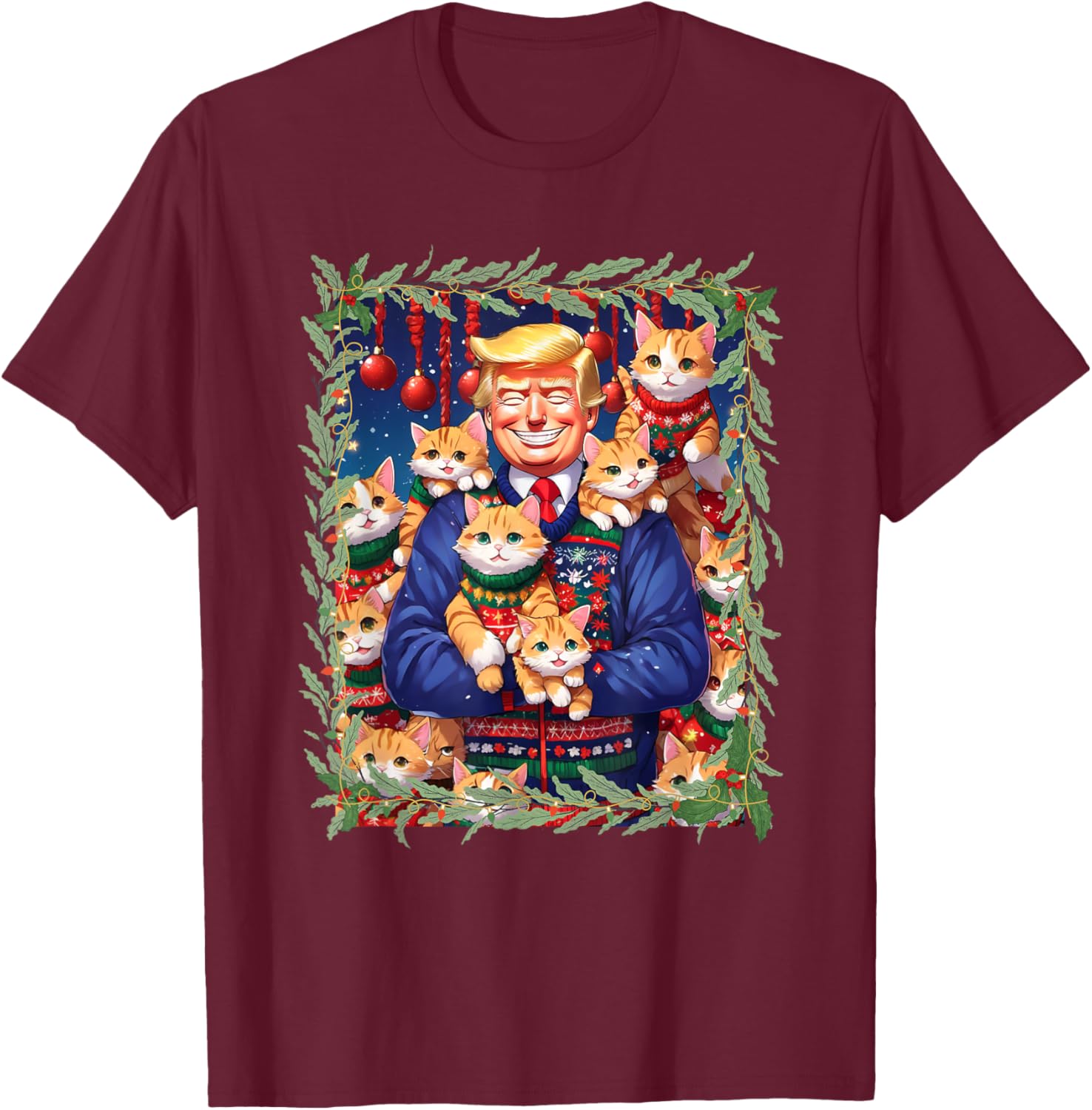 Funny Anime Cat Lover Christmas Sweater Trump Christmas Women T-Shirt - T-Shirt | Maroon