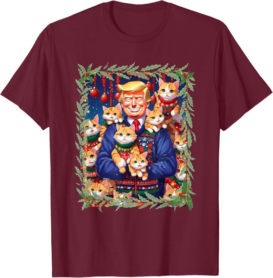 Funny Anime Cat Lover Christmas Sweater Trump Christmas Women T-Shirt - T-Shirt | Maroon