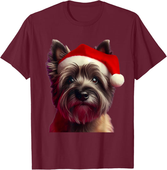 Cairn Terrier With Santa Hat Christmas Dog Owner Lover Mom Women Kids T-Shirt - T-Shirt | Maroon