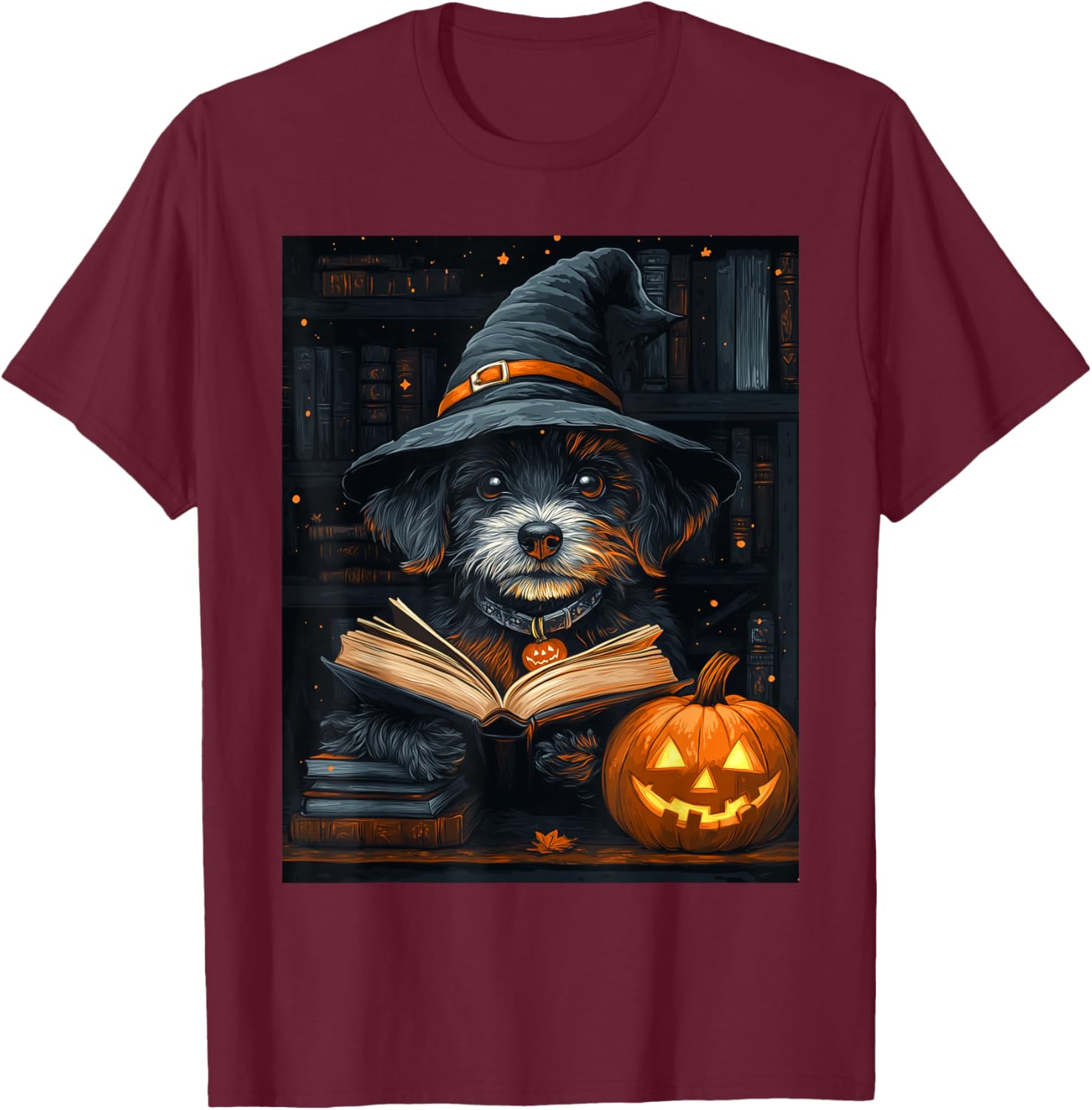 Halloween Girls Boys Cute Dog Book Pumpkin Kids Halloween T-Shirt - T-Shirt | Maroon