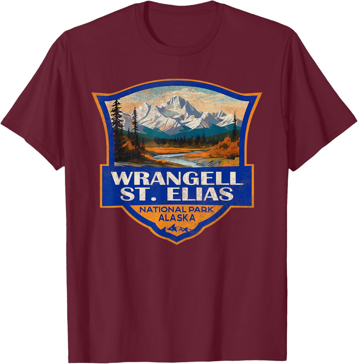 Vintage Wrangell St Elias National Park Retro Badge Mountain T-Shirt - T-Shirt | Maroon