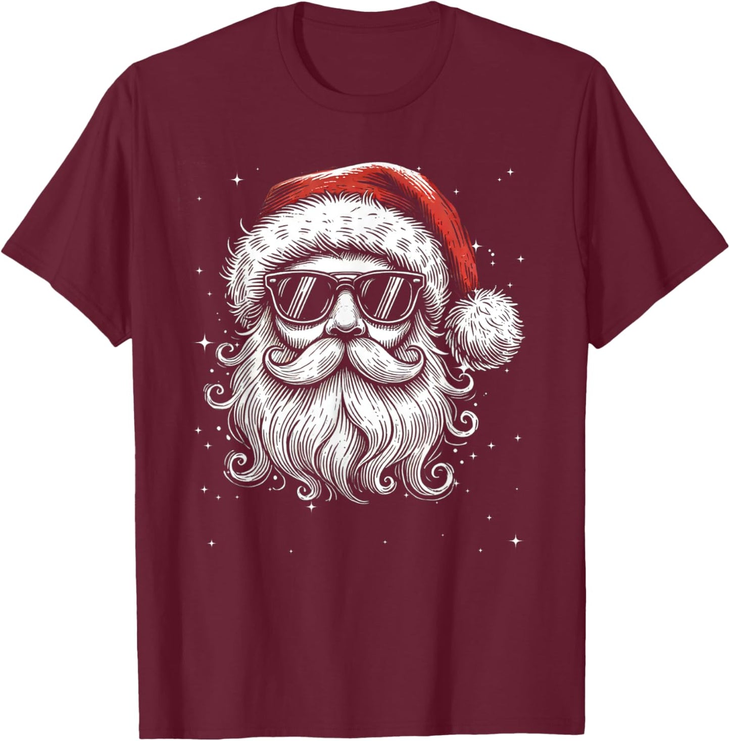 Cool Retro Santa Face Wearing Vintage Sunglasses And Hat T-Shirt - T-Shirt | Maroon