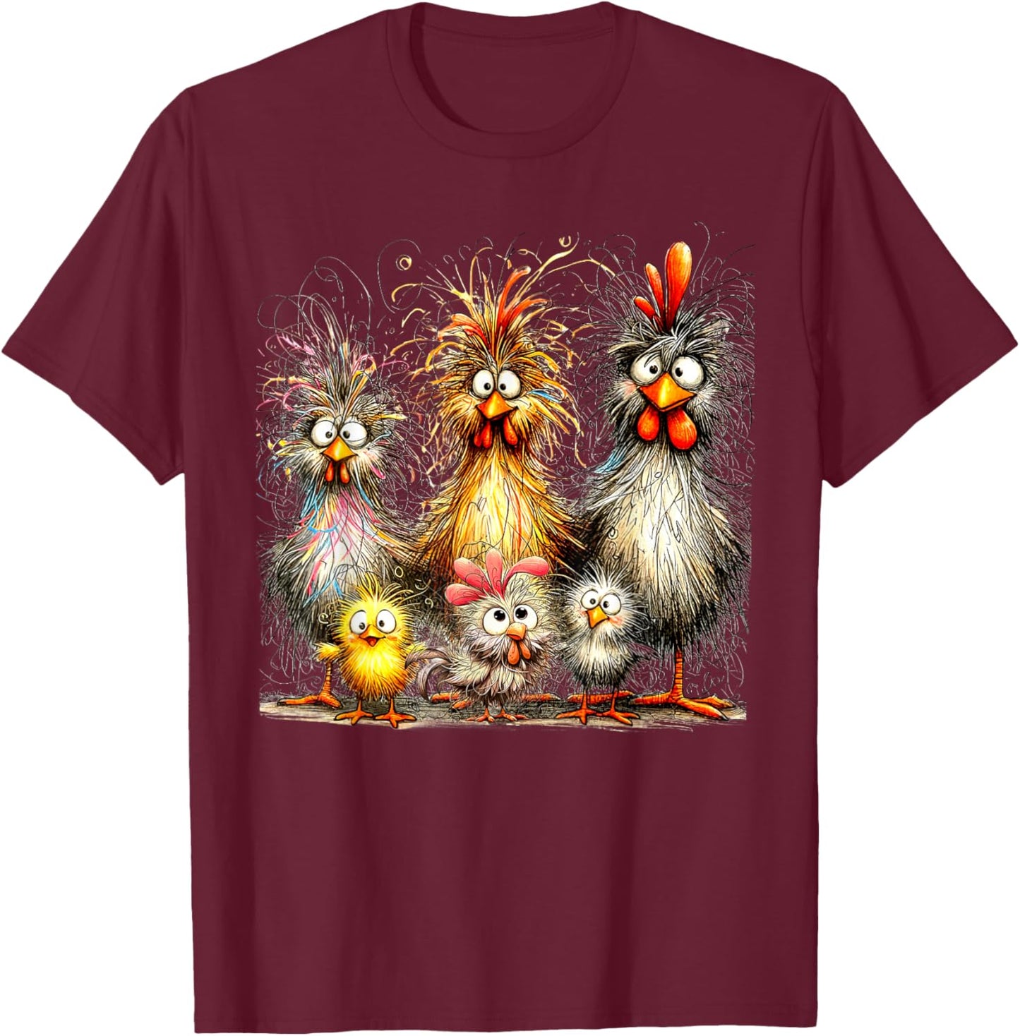 Funny Chicken Eagerlys Colorful Rufled Hair Painting Women T-Shirt - T-Shirt | Maroon