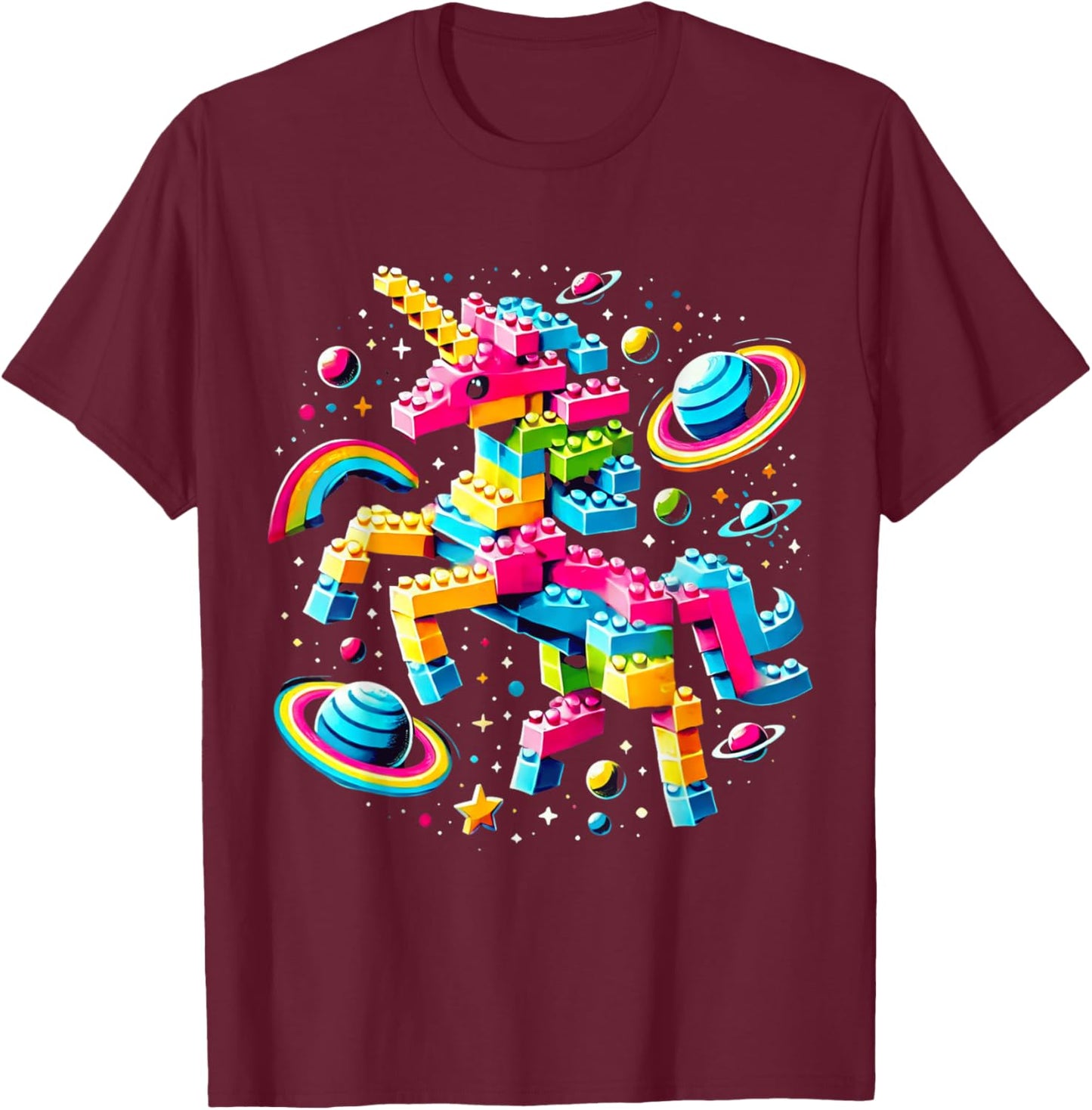 Unicorn Blocks Master Funny Builder Building Blocks Bricks T-Shirt - T-Shirt | Maroon