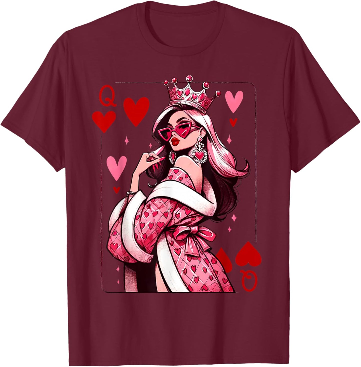 Queen of Hearts Playing Cards Deck of Cards Queen Card T-Shirt - T-Shirt | Maroon