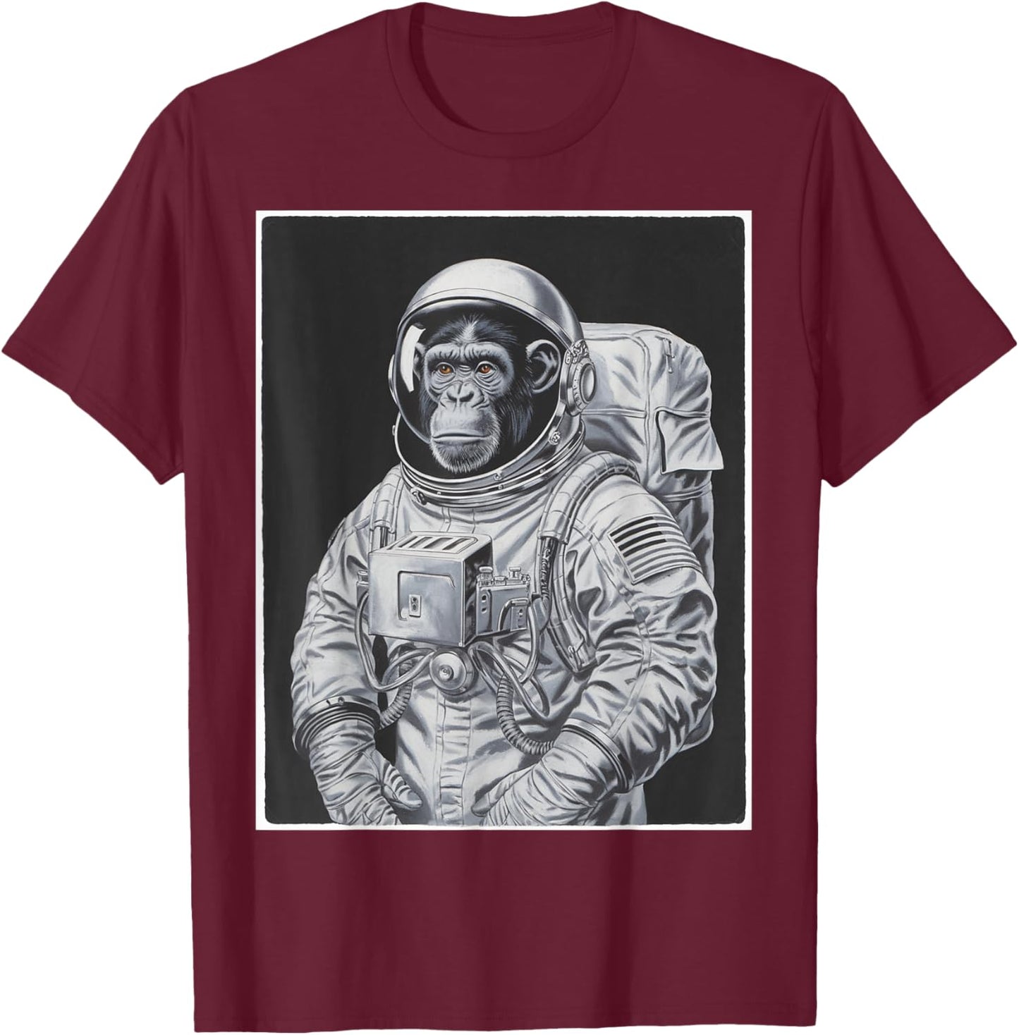 Vintage Space Astronaut Monkey Graphic 80s Spaceman Galaxy T-Shirt - T-Shirt | Maroon