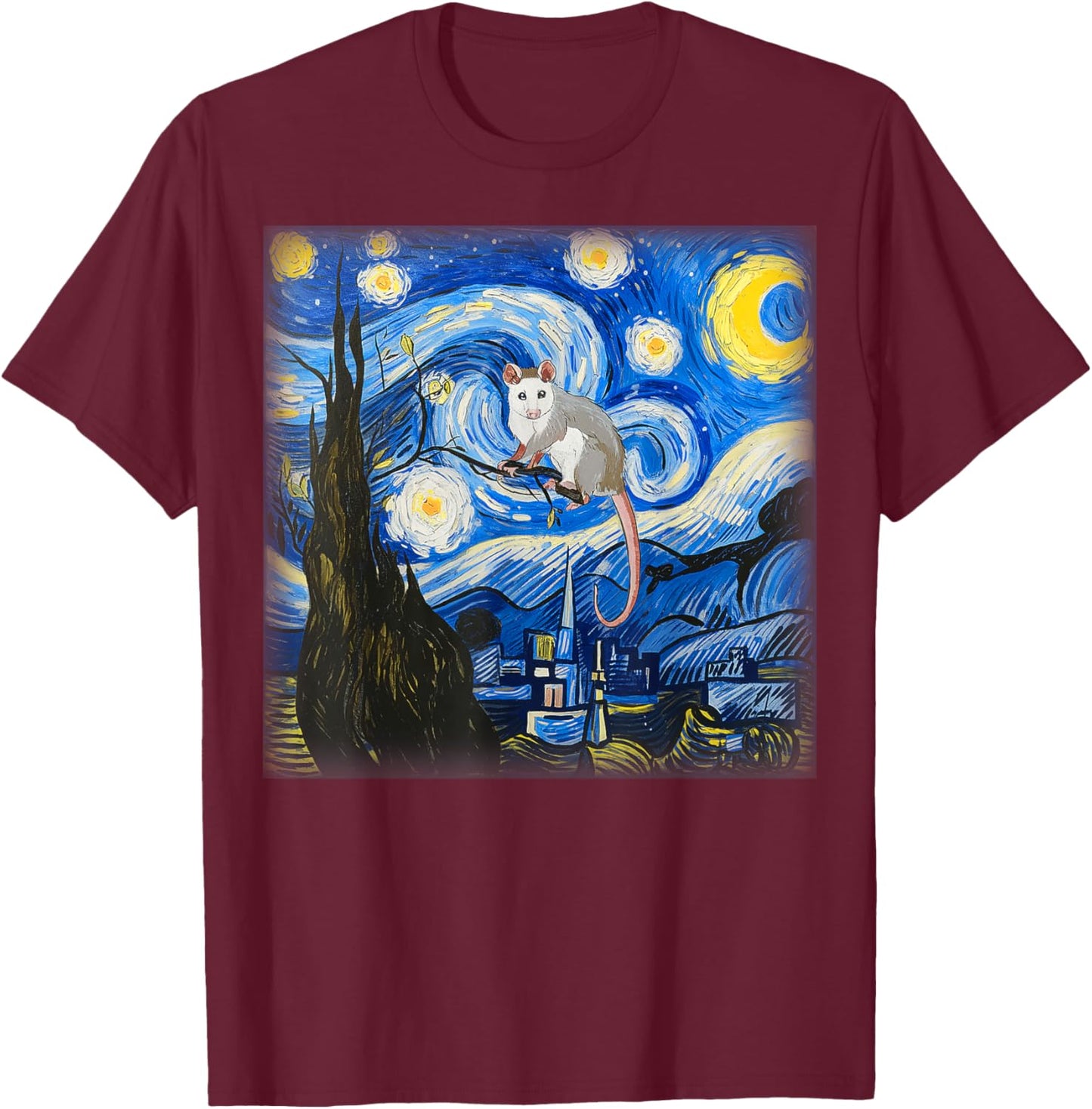 Starry Night Opossum Van Gogh Possum Rodent Gifts Animal T-Shirt - T-Shirt | Maroon
