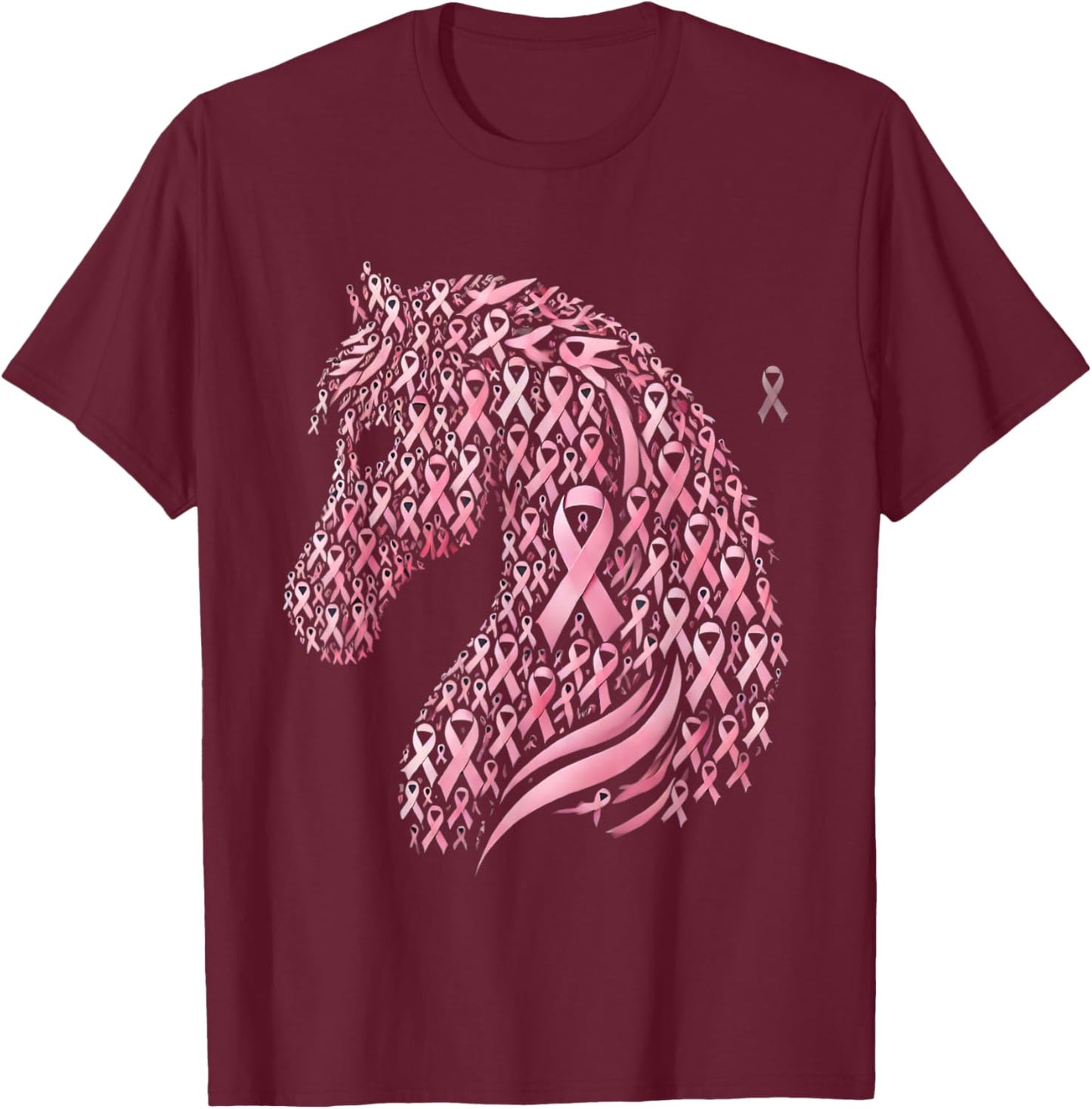 Horse Head Breast Cancer Awareness Pink Ribbon October T-Shirt - T-Shirt | Maroon