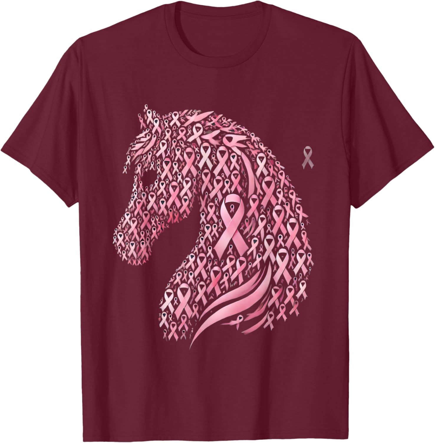 Horse Head Breast Cancer Awareness Pink Ribbon October T-Shirt - T-Shirt | Maroon