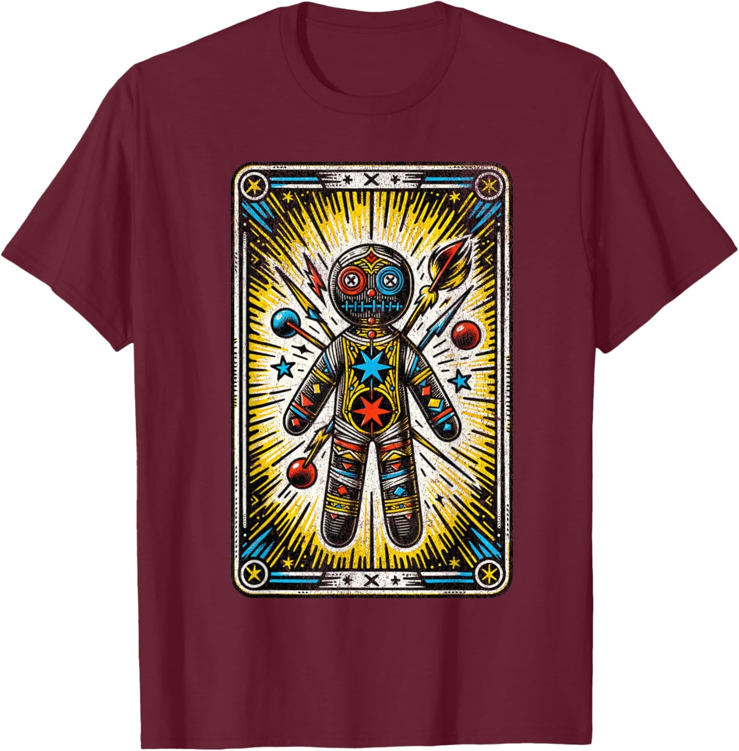 Vintage Voodoo Doll Tarot Card Cajun Creole Retro Magic T-Shirt - T-Shirt | Maroon