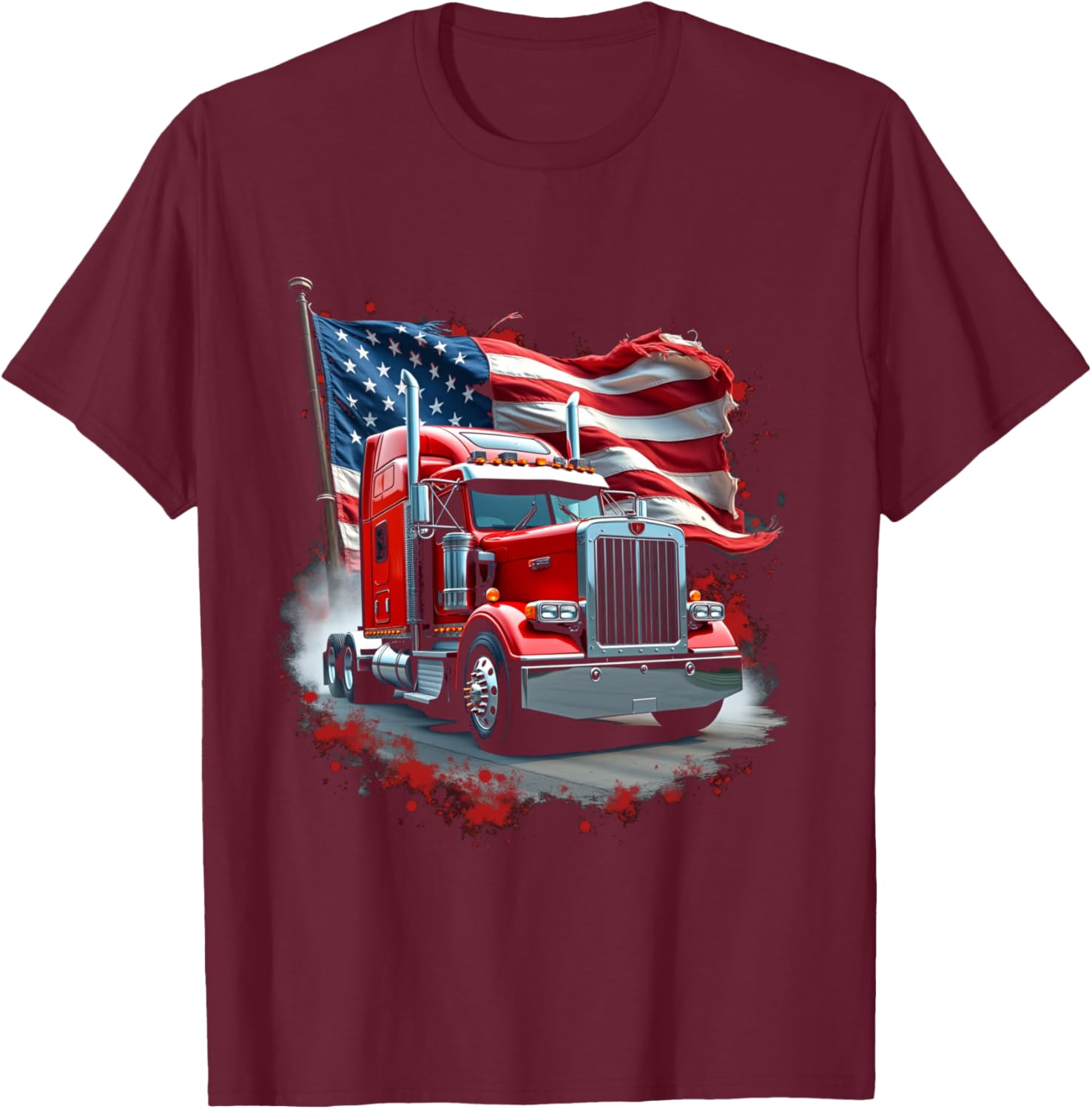 Patriotic Semi Truck T-Shirt - T-Shirt | Maroon