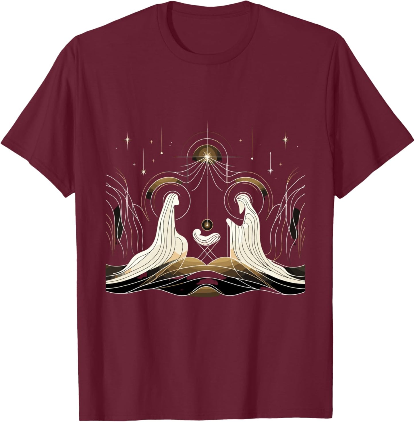 Minimalist Nativity Scene - Christmas Art T-Shirt - T-Shirt | Maroon