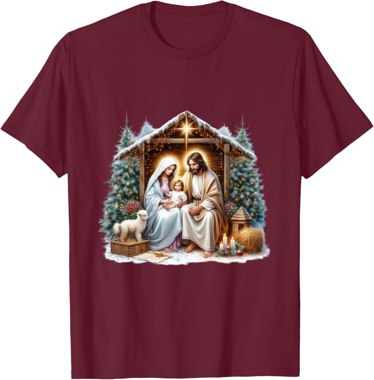 Merry Christmas Birth Of Jesus T-Shirt - T-Shirt | Maroon