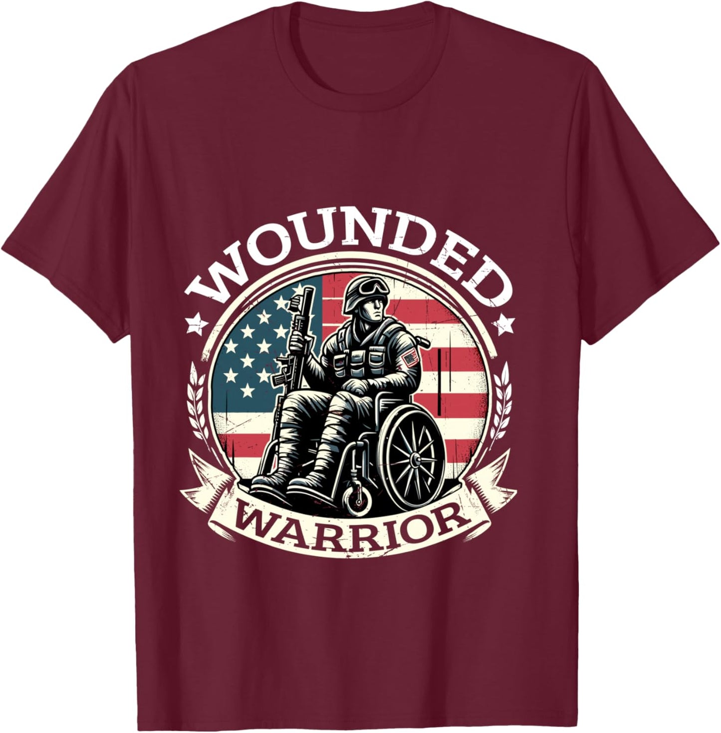 Wounded Warrior American Hero Veteran Military Support T-Shirt - T-Shirt | Maroon