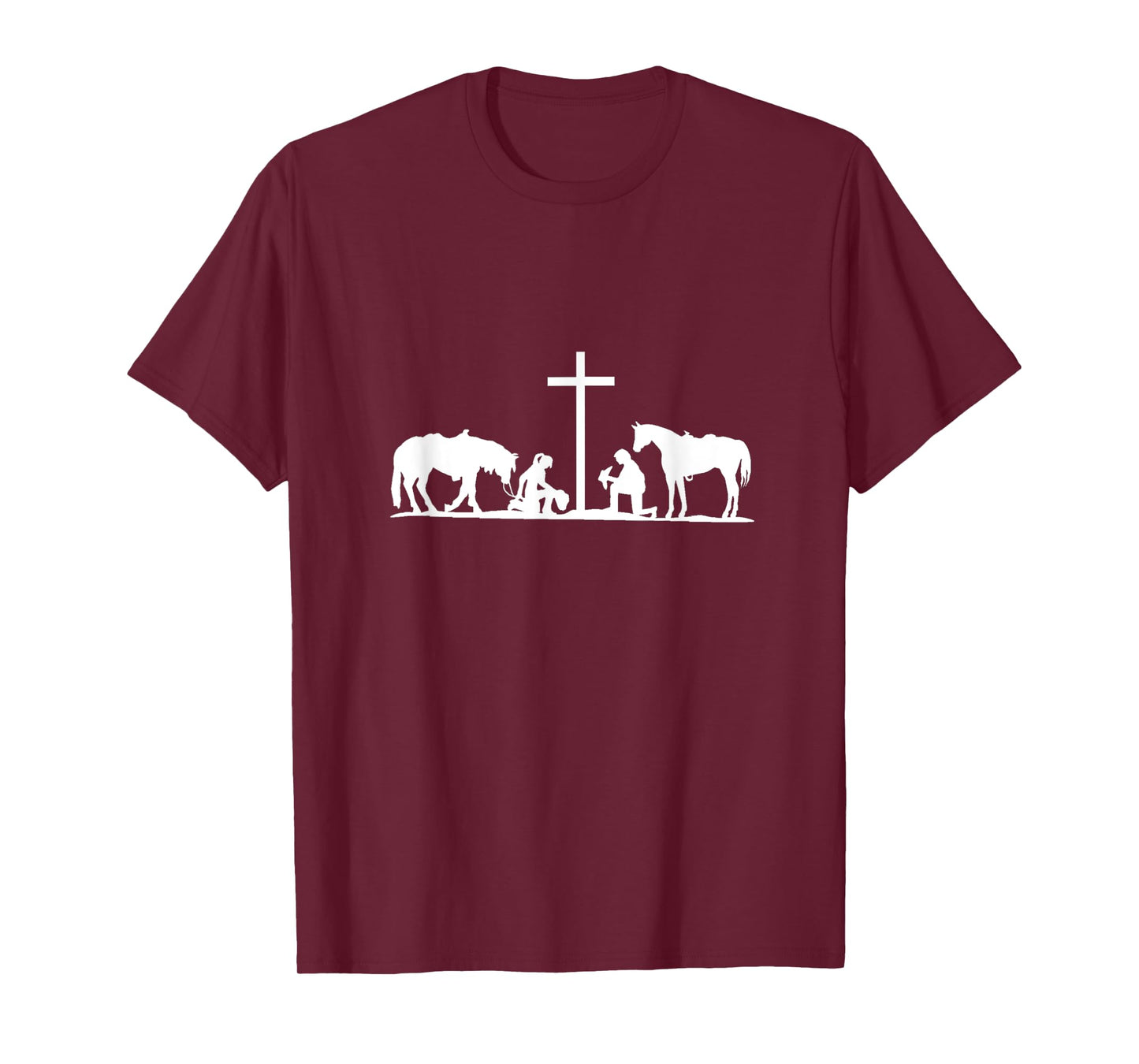 Christian Western horses cowhands praying Cross. Christian T-Shirt