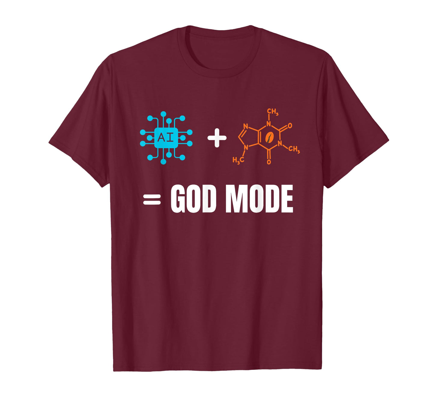 AI Plus Caffeine Equals God Mode Geek Funny AI Tech Humor T-Shirt