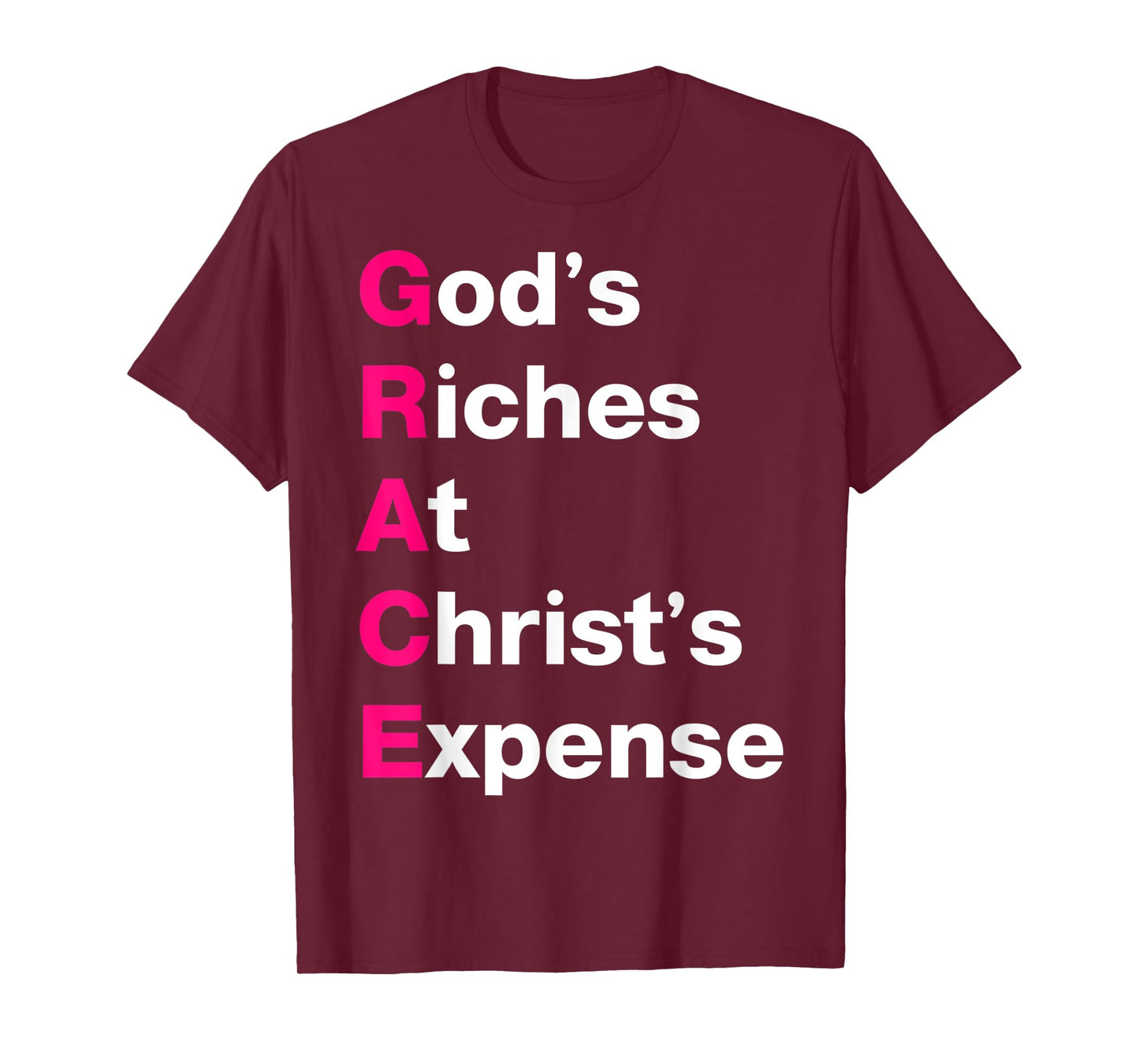 GRACE God’s Riches At Christ’s Expense Pink & White T-Shirt