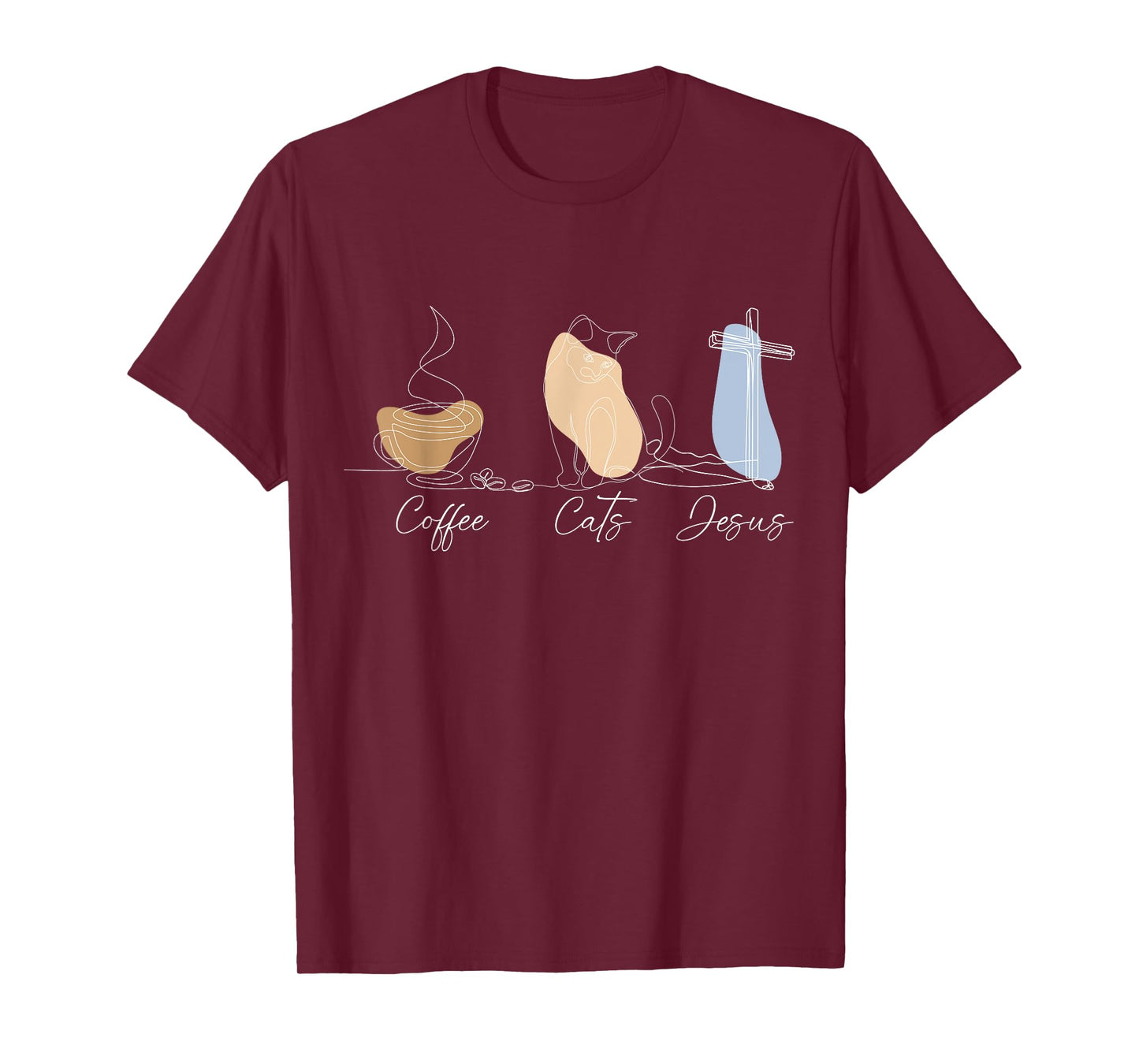 Jesus Coffee Cats Tshirt Men Women Cute Minimalist Christian T-Shirt