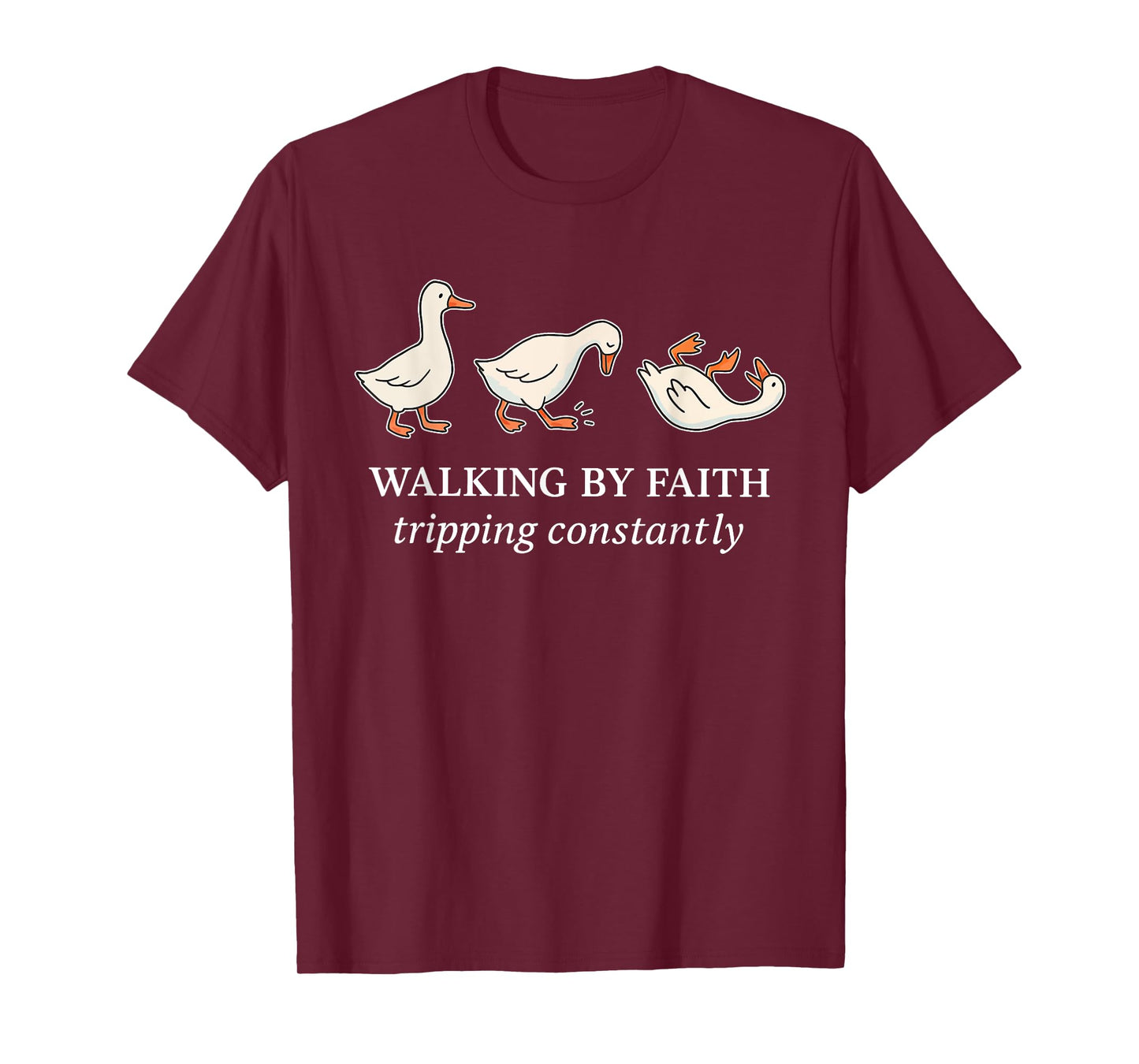 Funny Silly Goose Walking by Faith Tripping Constantly Bible T-Shirt