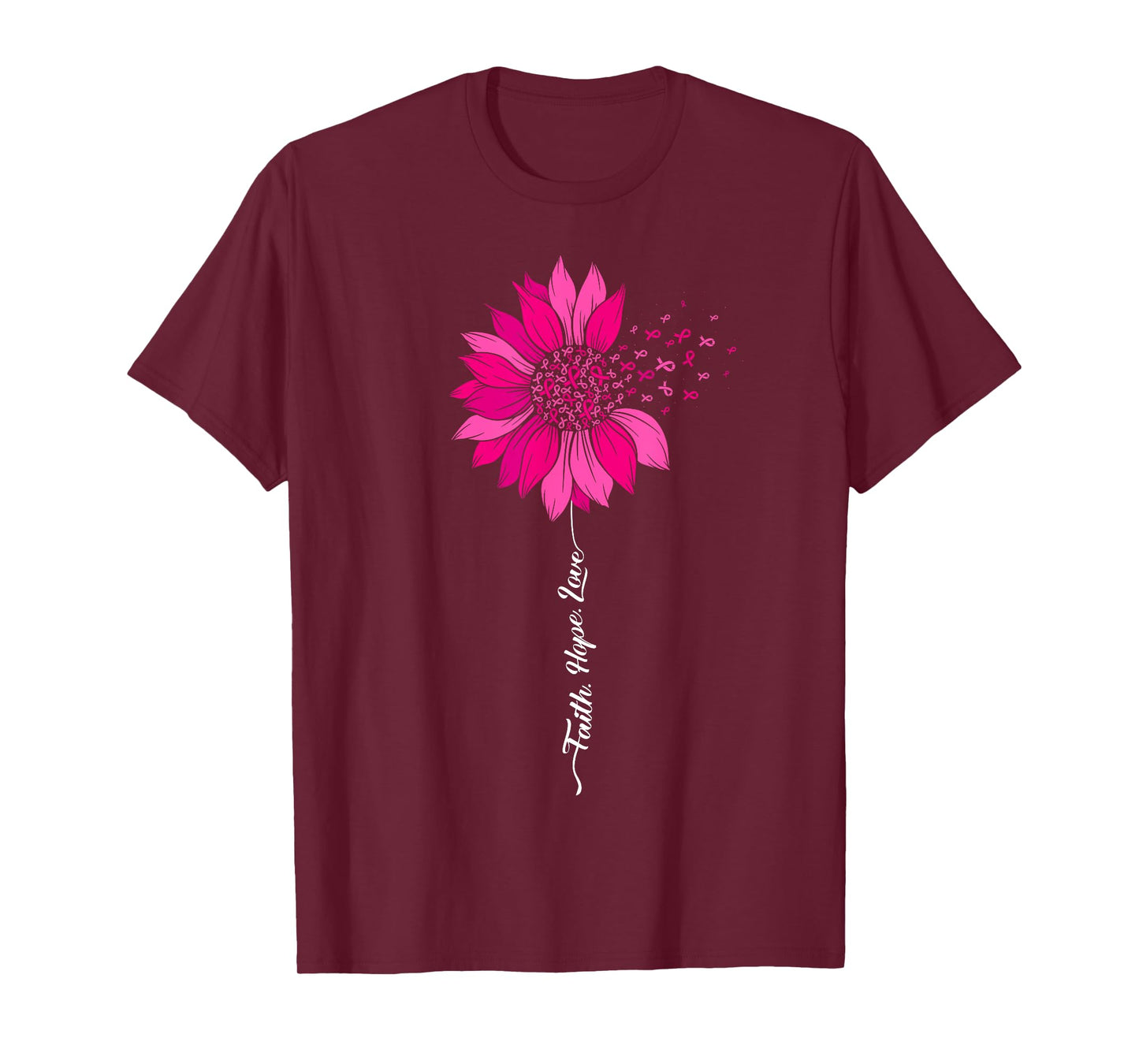 Faith Hope Love Breast Cancer Awareness Pink Ribbon Flower T-Shirt