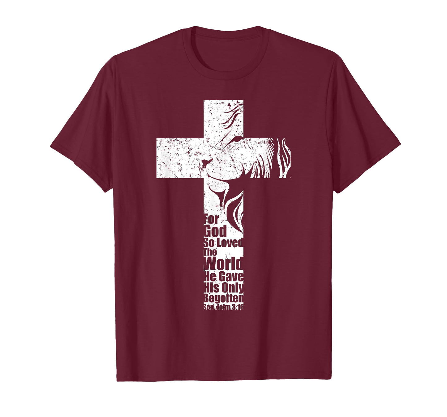 John 3:16 Christian Cross Lion Gifts Bible Verse Sayings Men T-Shirt