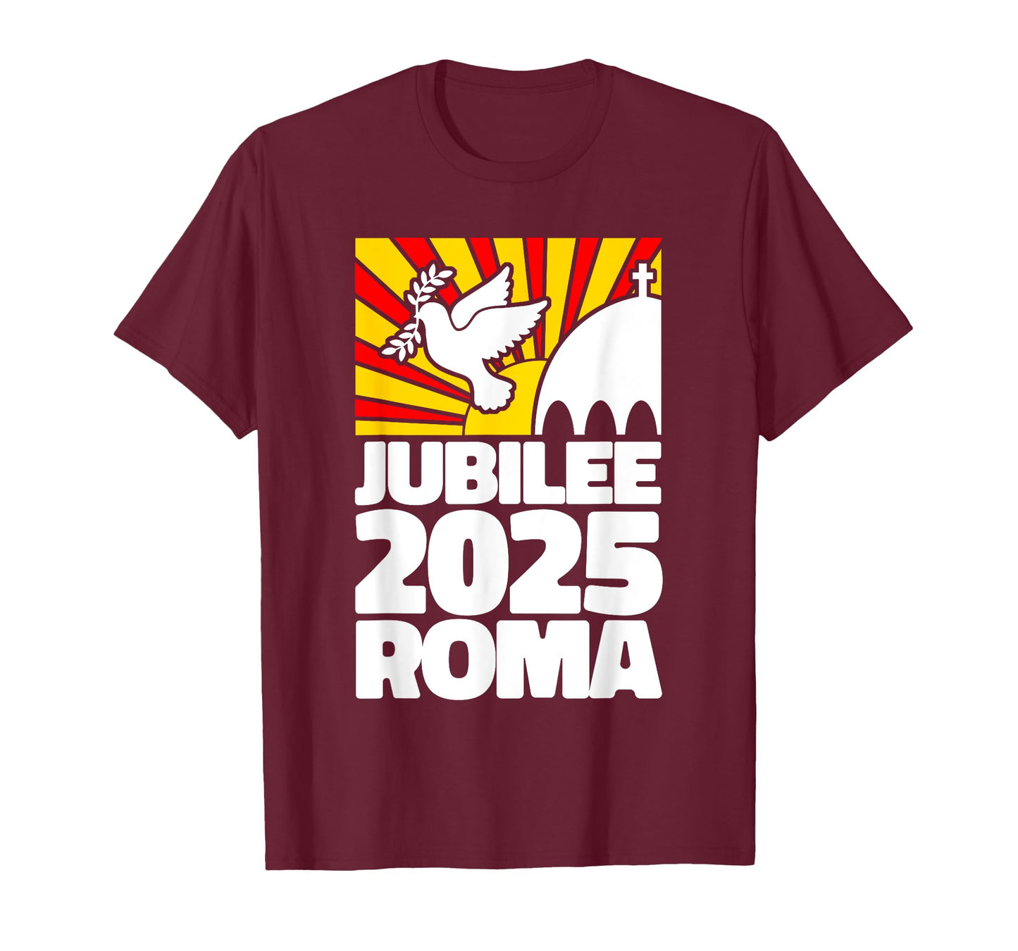 Jubilee 2025 Roma Vatican Peace Dove Red Yellow Sunrise Tee T-Shirt