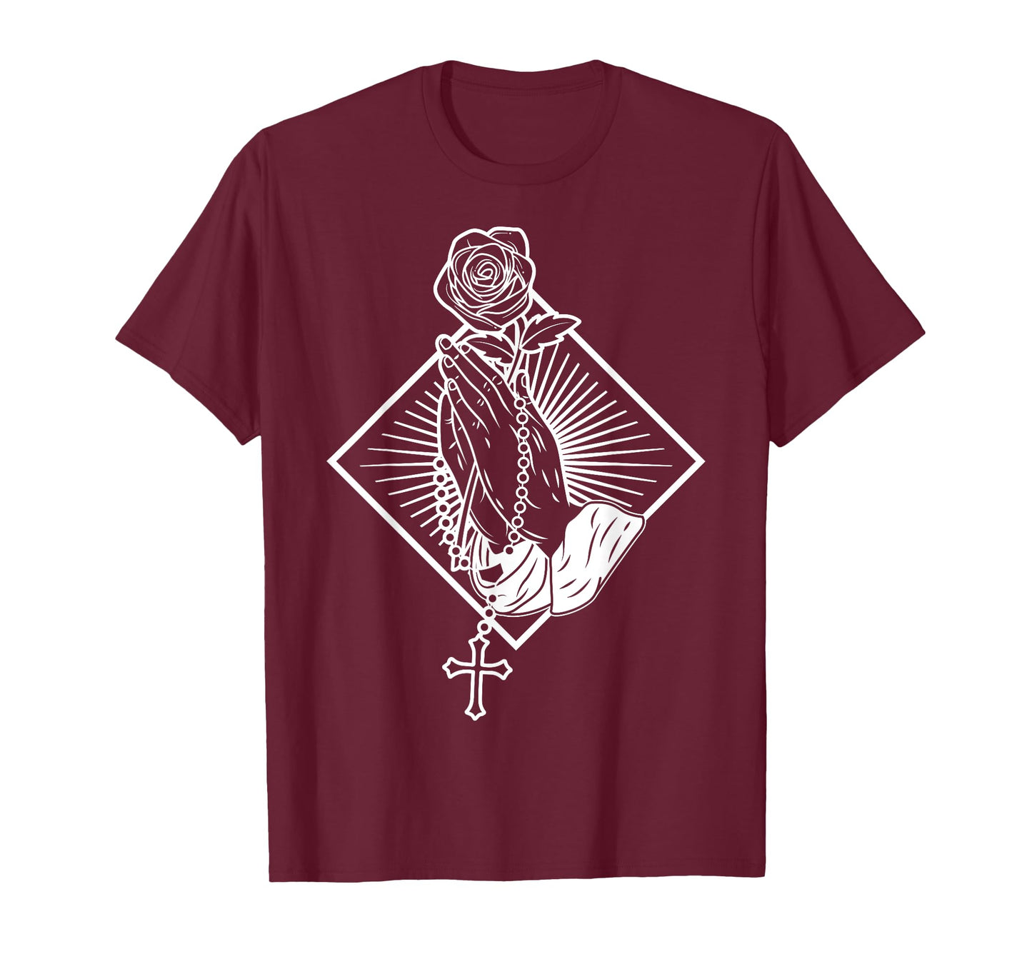 Praying hands with rose and rosary T-Shirt