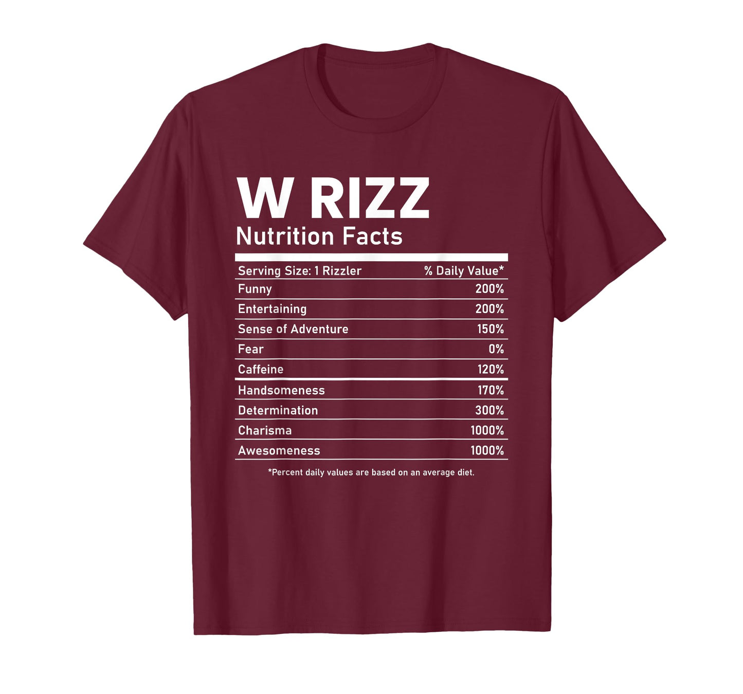 W Rizz Nutrition Facts Funny Meme Rizzler Rizzly T-Shirt