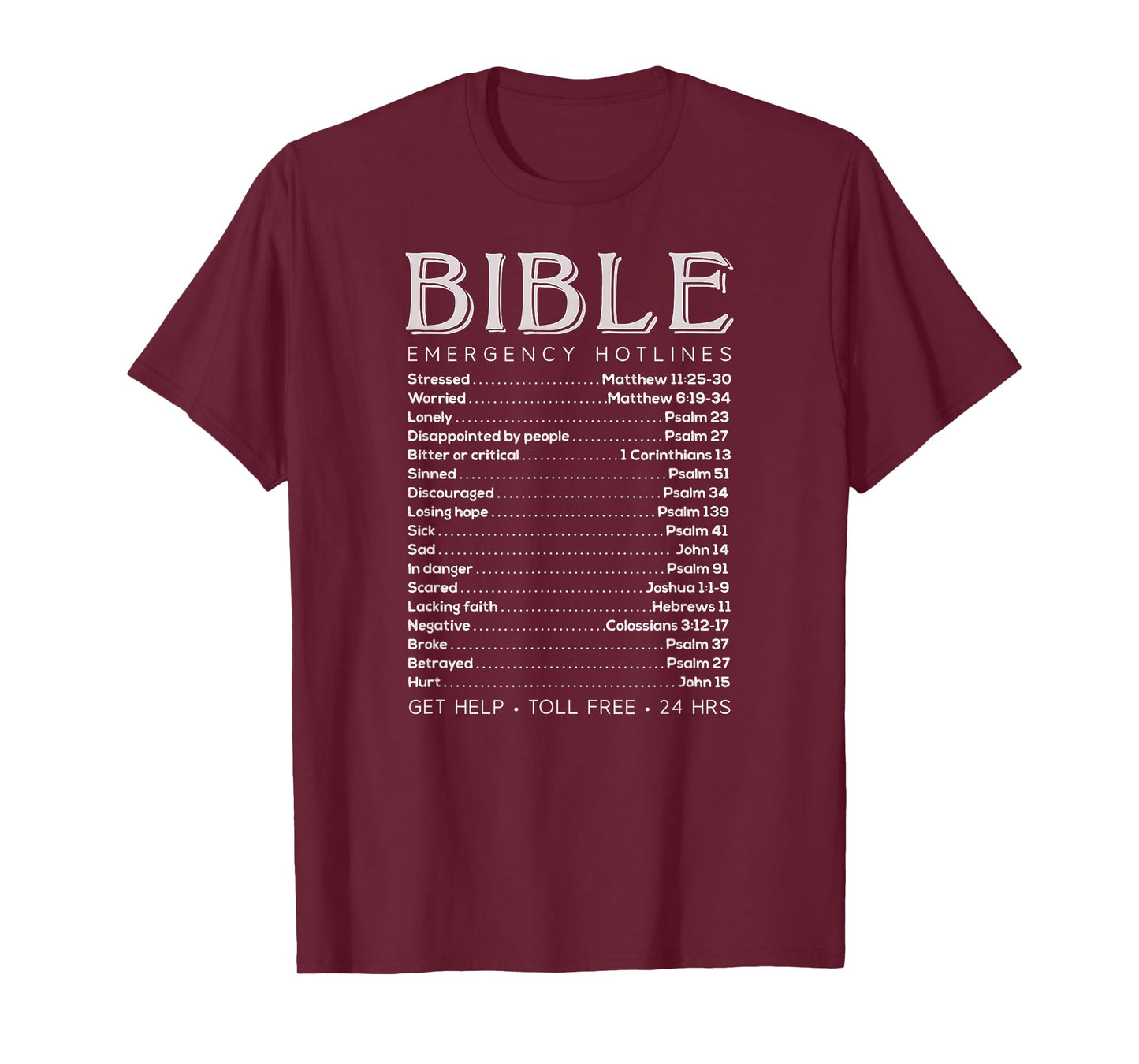 Bible Emergency Numbers Funny Hotline Christian T-Shirt