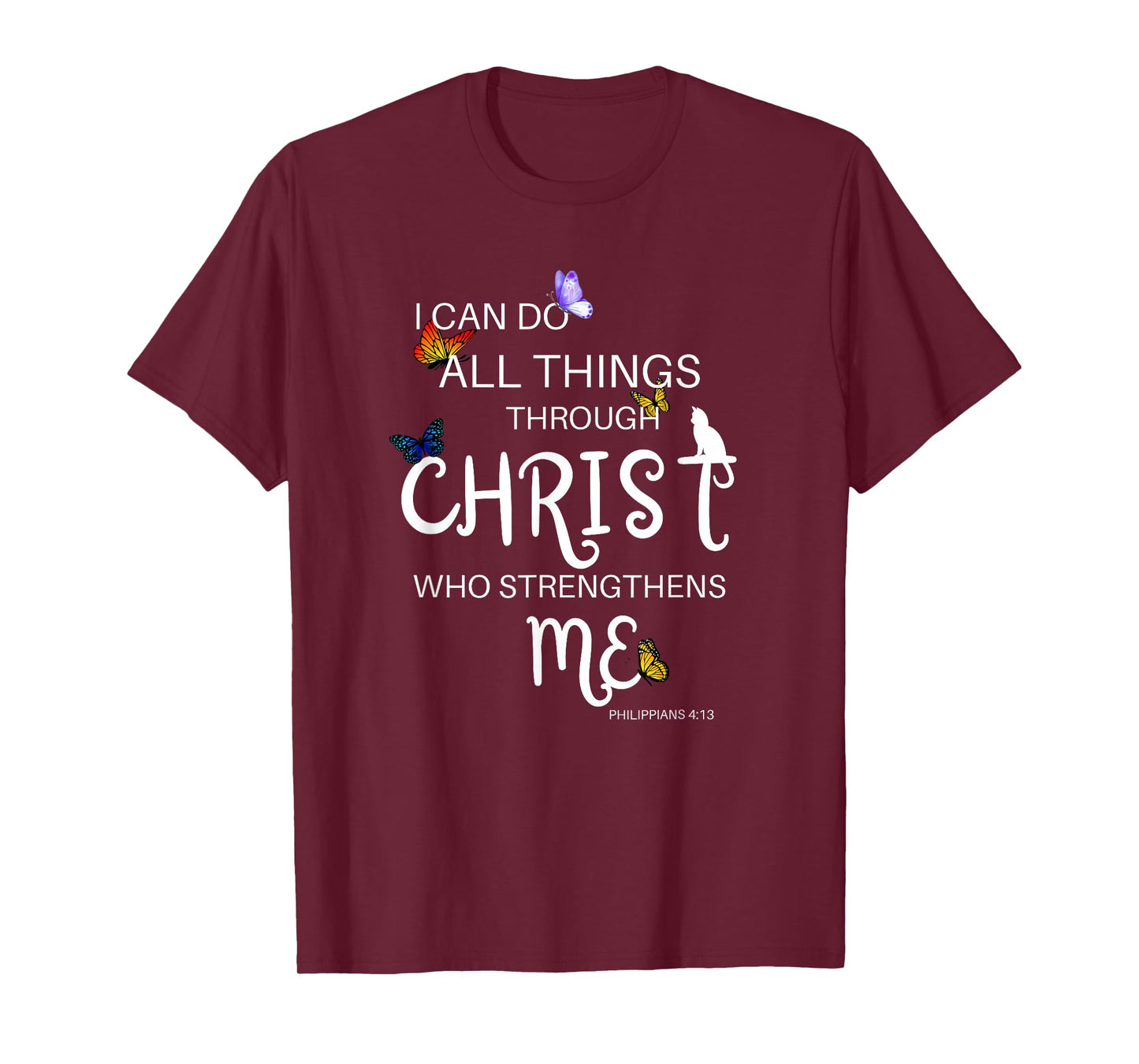 I Can Do All Things Through Christ Cat Religious T-Shirt for Men Women Girls Kids