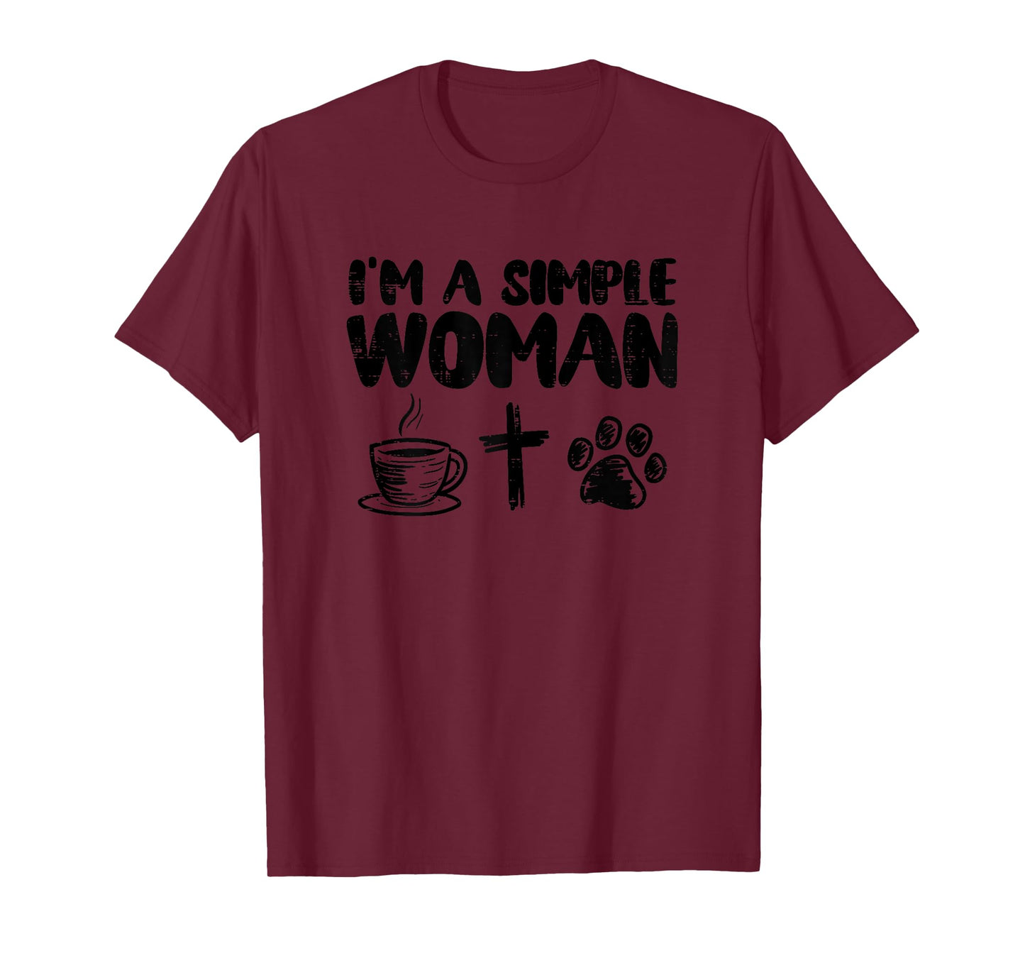 Im A Simple Woman Coffee Cross Paw Christian Dog Cat Owner T-Shirt