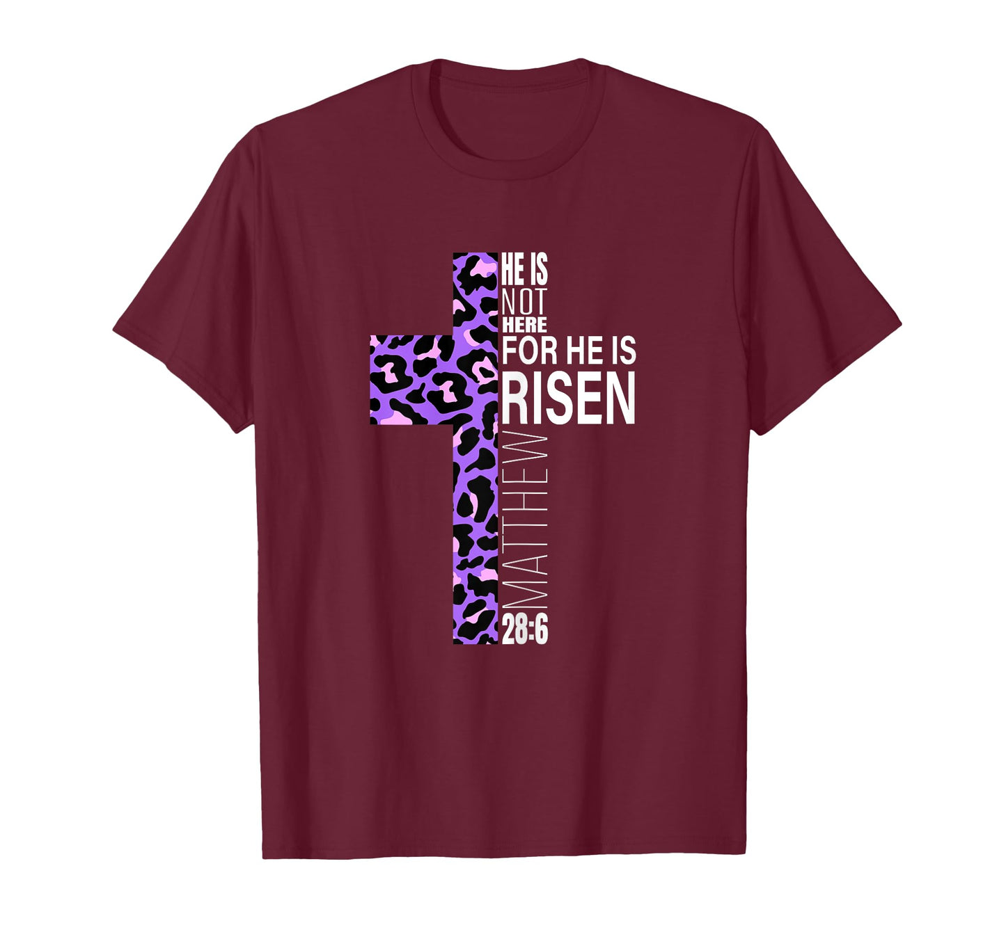 Cute Purple Christian Verse Cheetah Print Easter He Is Risen T-Shirt