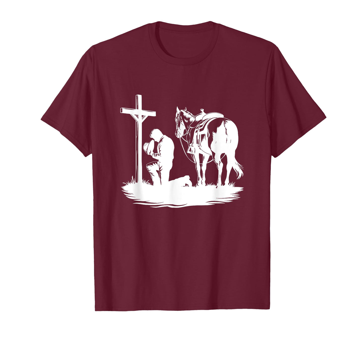 Praying Cowboy Kneeling Cross Western Bible Jesus Horse T-Shirt