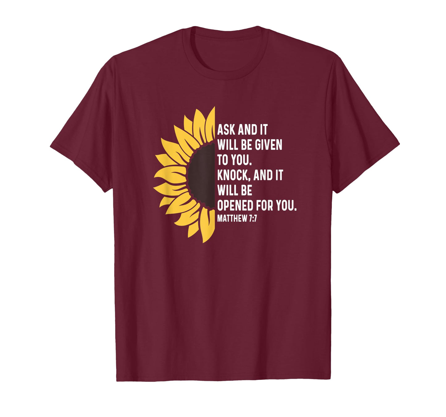 Matthew 7:7 7 7 God Jesus Religious Quote Christian Cross T-Shirt