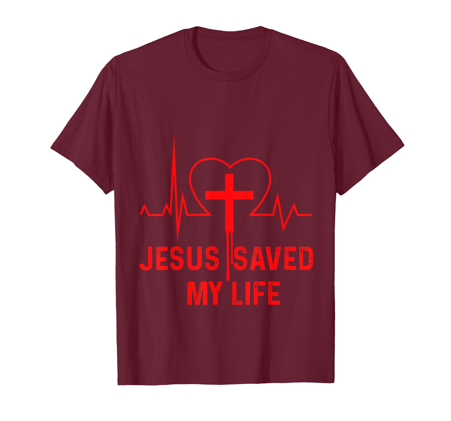 Jesus Saved My Life Heartbeat Cross Crucifix Religion Church T-Shirt