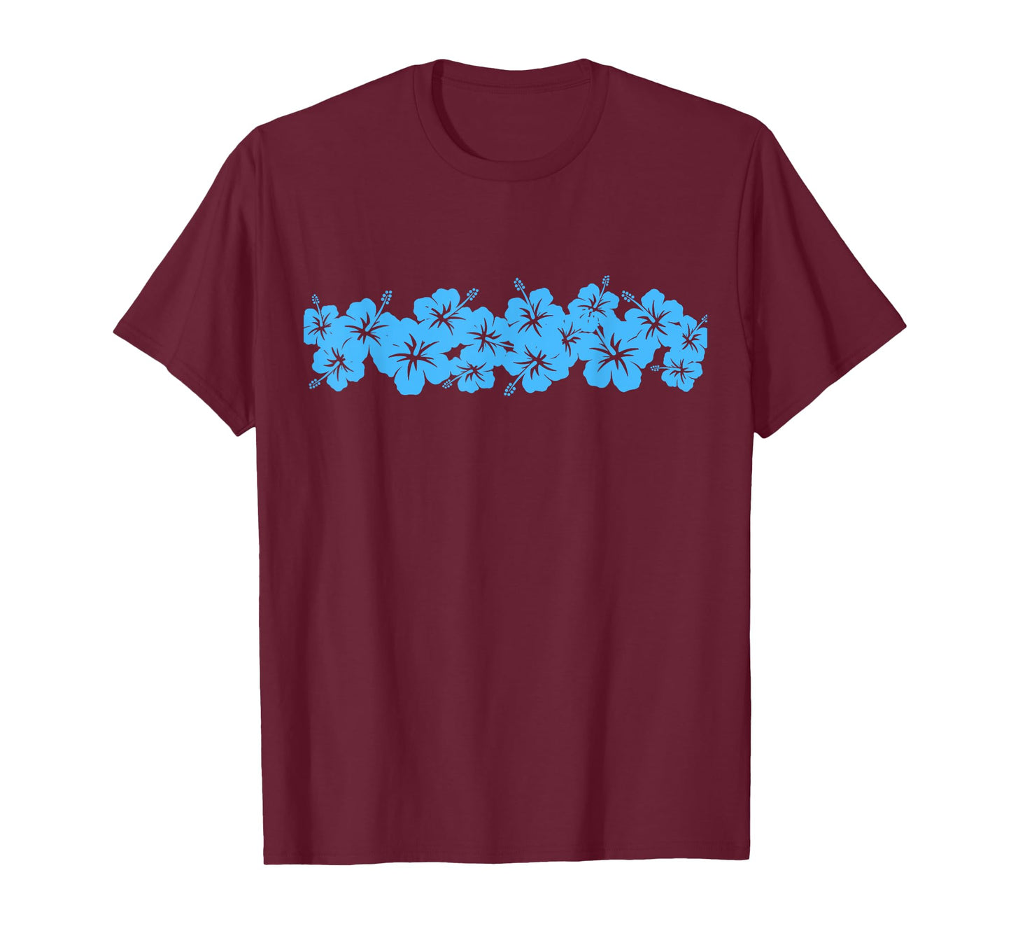 Surfer Style Vintage Blue Floral Hibiscus Flower Row 1970s T-Shirt