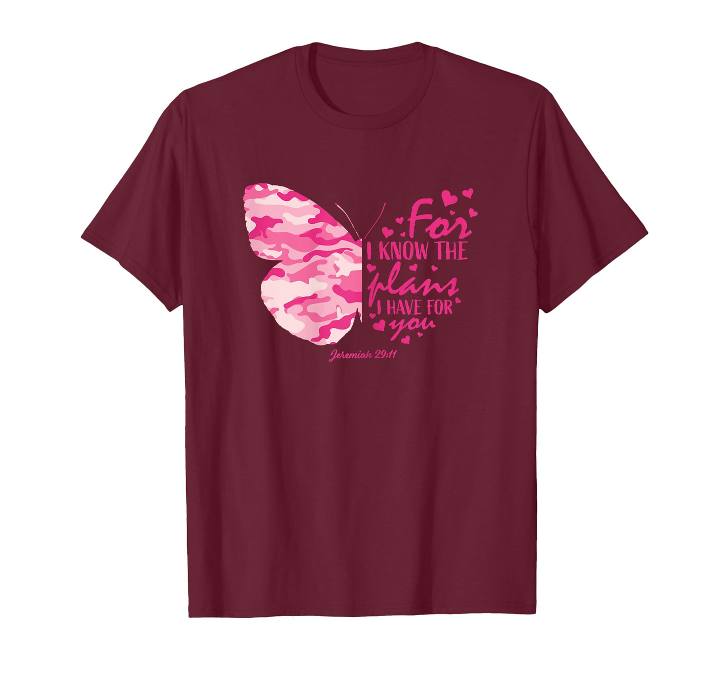 Pink Camo Butterfly Gifts Christian Bible Verse Hope Graphic T-Shirt