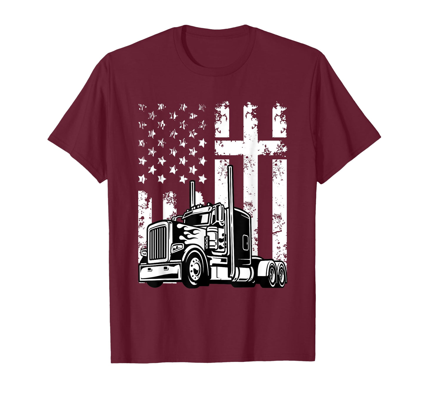 Semi Truck American Flag Christian Truck Driver Patriotic T-Shirt