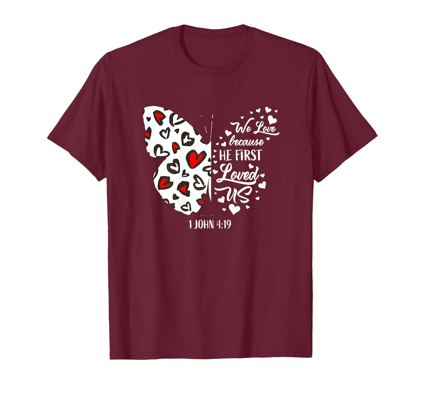 Red Valentine's Day Shirts Women Girls Christian Butterfly T-Shirt