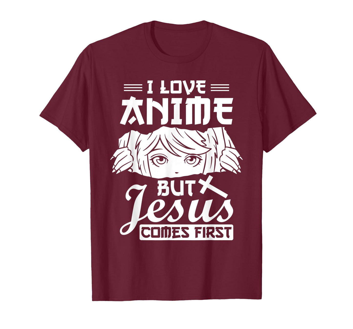 Anime Jesus Design - I Love Anime But Jesus Comes First T-Shirt