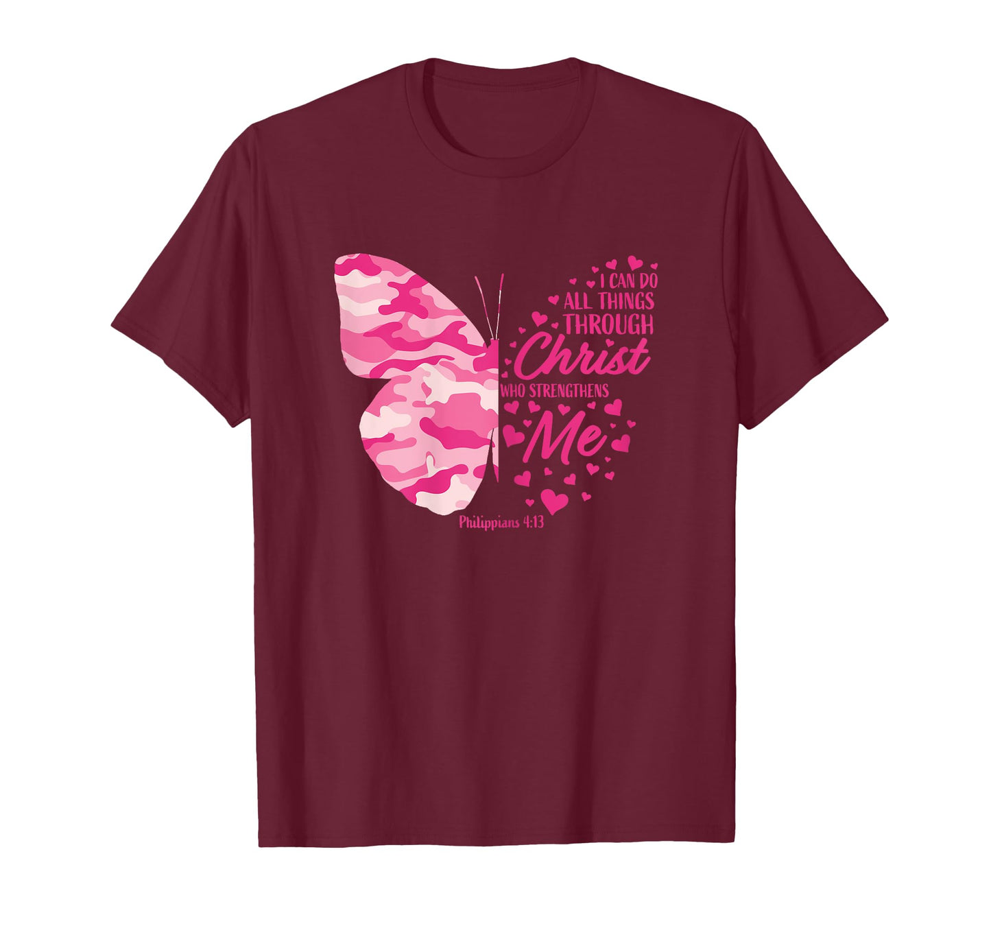 Cute Pink Camo Gifts Women Girls Christian Butterfly Graphic T-Shirt