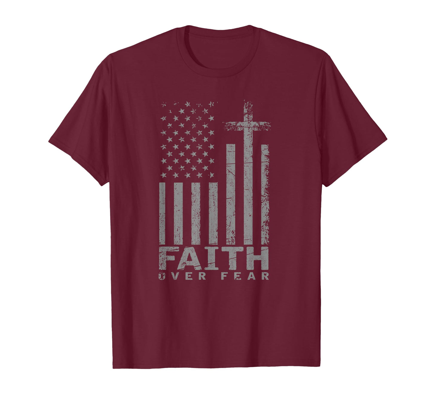 USA Flag Patriotic American Gift Faith Over Fear Prayer Women Girls Kids Men T-Shirt
