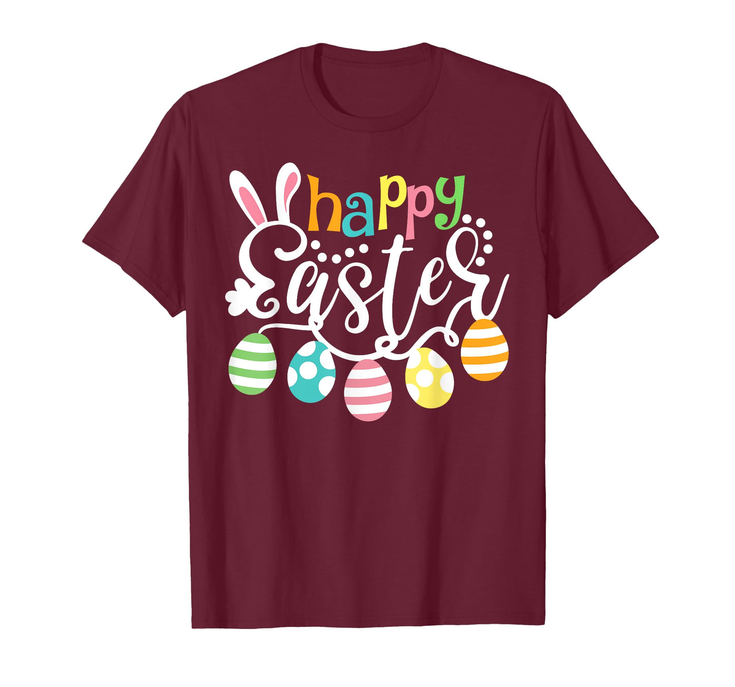 Happy Easter Day Colorful Egg Hunting Cute Bunny Girl Womens T-Shirt