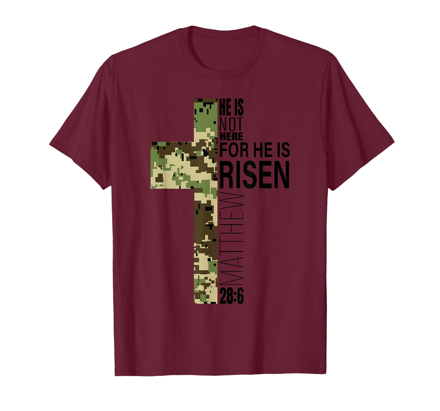 He Is Risen Christian Easter Verse Green Camo Cross Men Boys T-Shirt