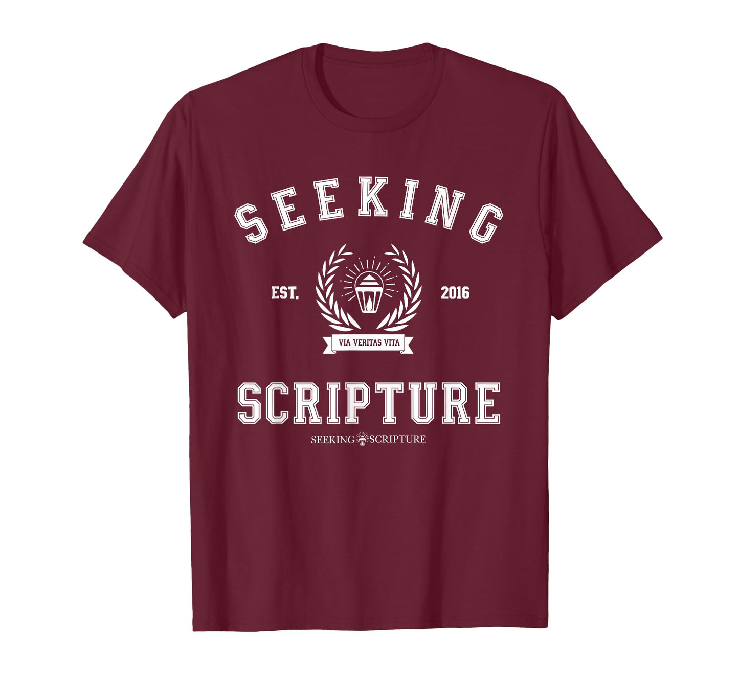 Collegiate Style Seeking Scripture: Via Veritas Vita T-Shirt