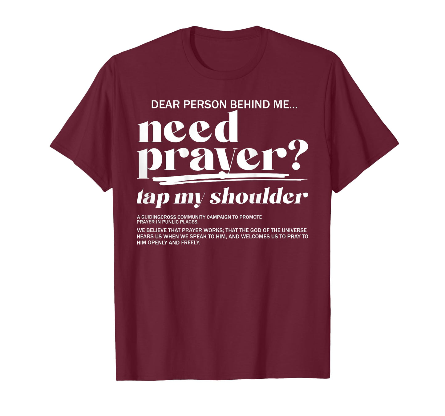 Need Prayer Tap My Shoulder Christian Men Women (On Back) T-Shirt