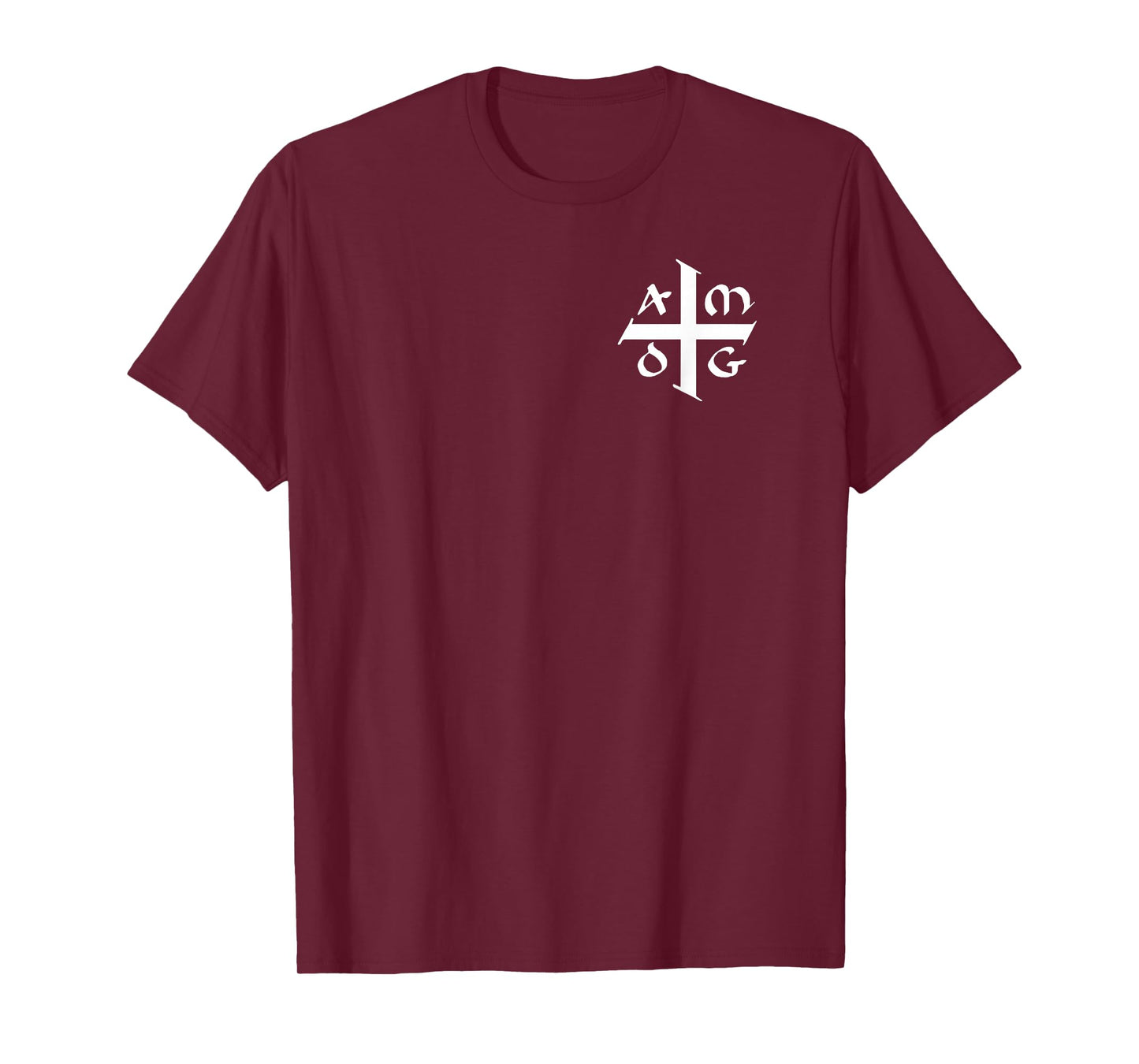 AMDG Ad Majorem Dei Gloriam - Small Jesuit Cross White T-Shirt
