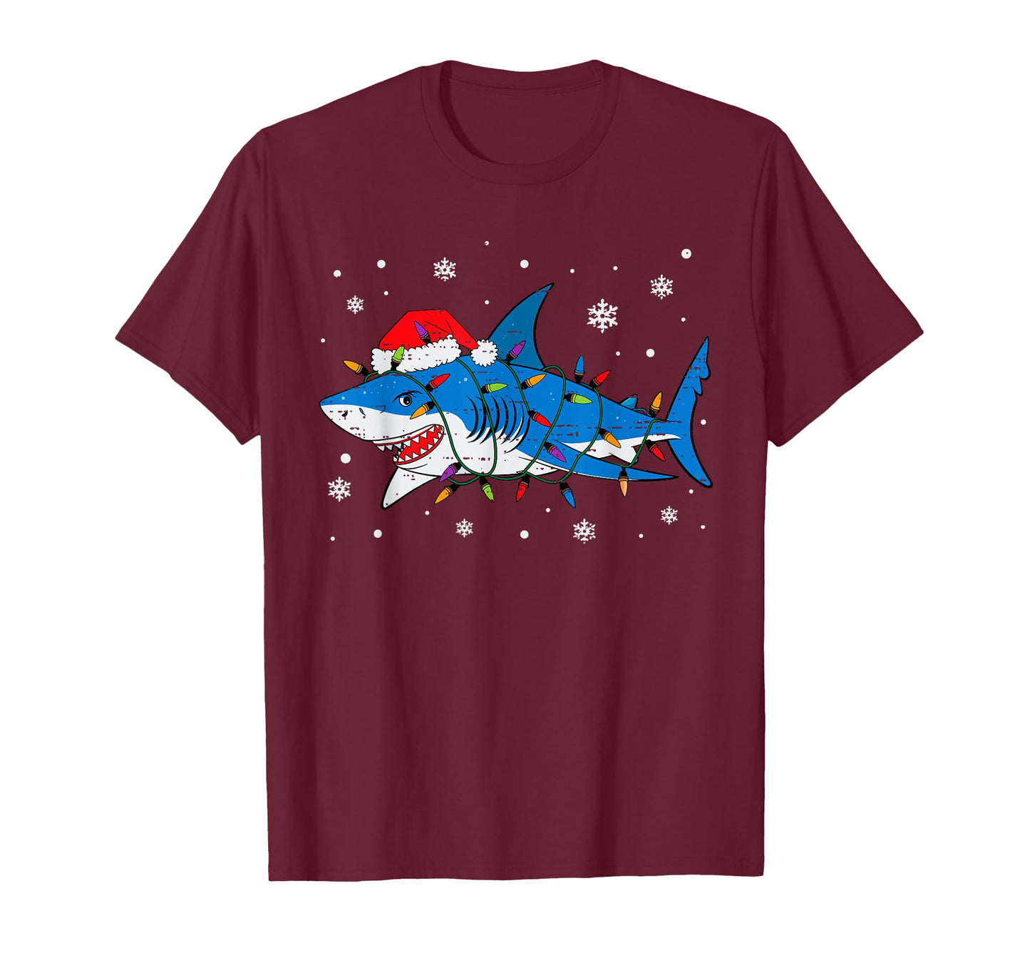 Shark Santa Hat Christmas Lights Xmas Pajama Men Women Kids T-Shirt
